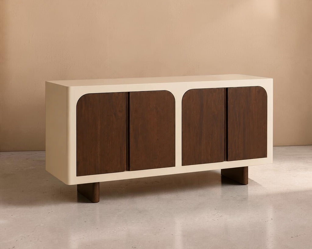 MAYANA - Aparador de design 160cm branco sujo e madeira