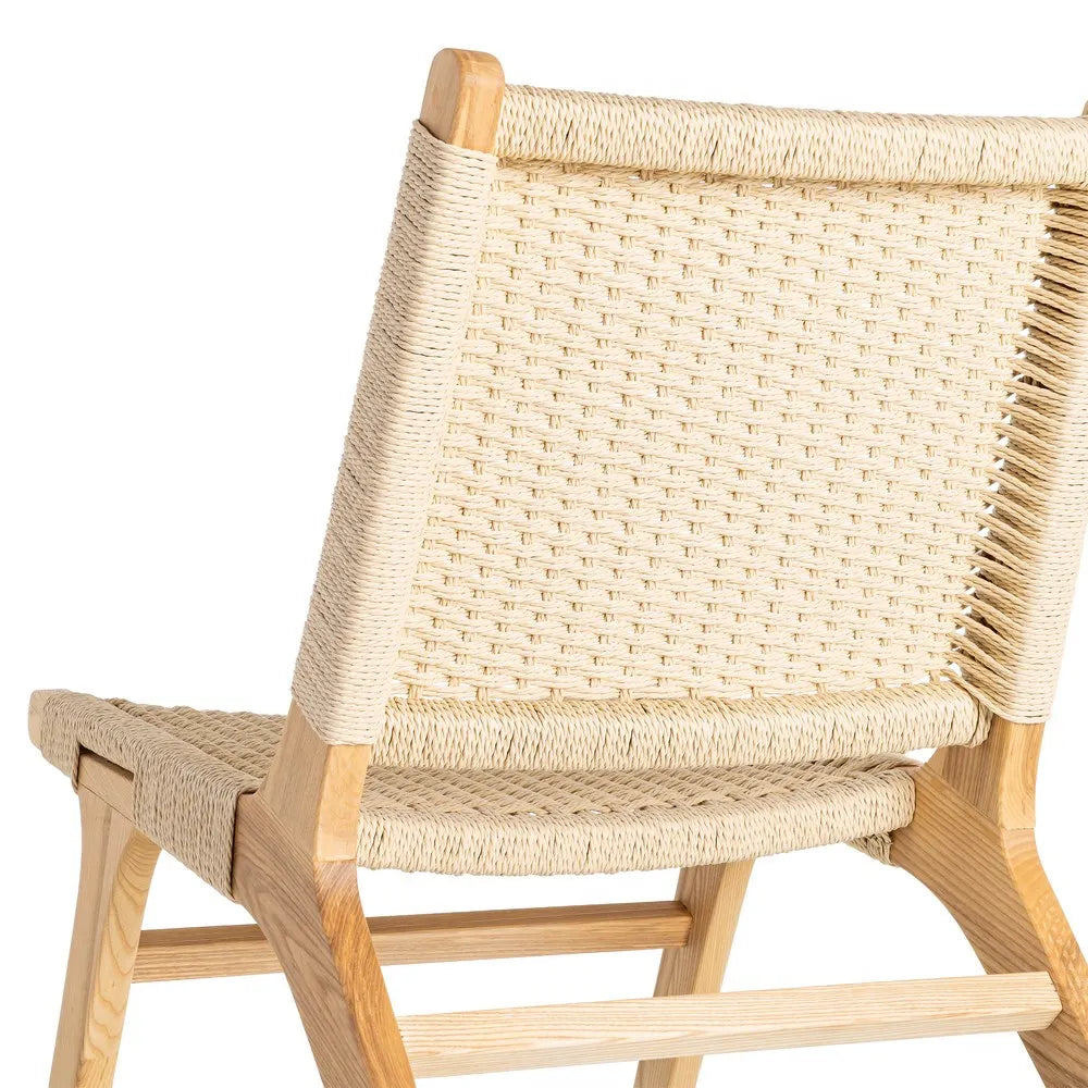 BRIONES - Silla relax de madera natural con asiento trenzado