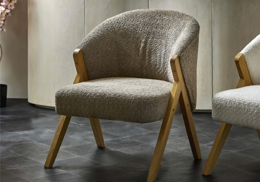 MEYNES - Fauteuil en tissu bouclette vison – Élégance et confort au quotidien
