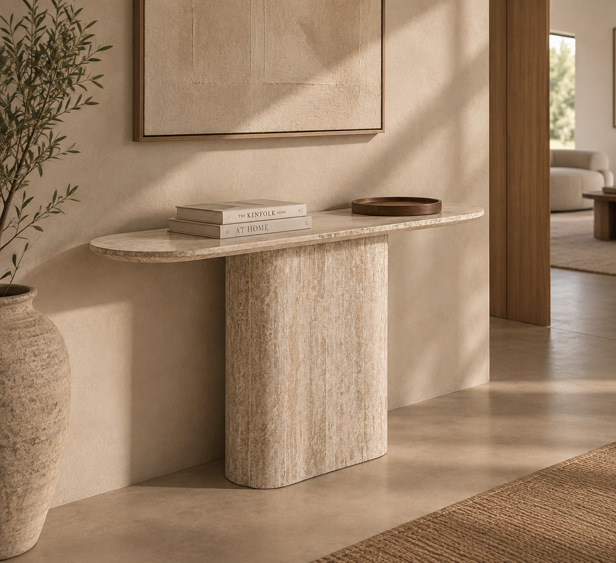 OSMA - Consola de travertino beige 160 cm – elegancia escultural