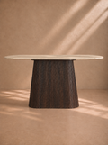 SIMA - Consola de diseño en madera marrón y mármol beige de 150 cm