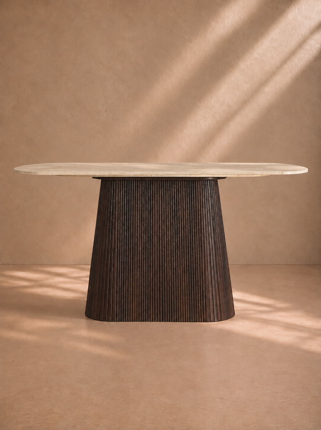 SIMA - Consola de diseño en madera marrón y mármol beige de 150 cm