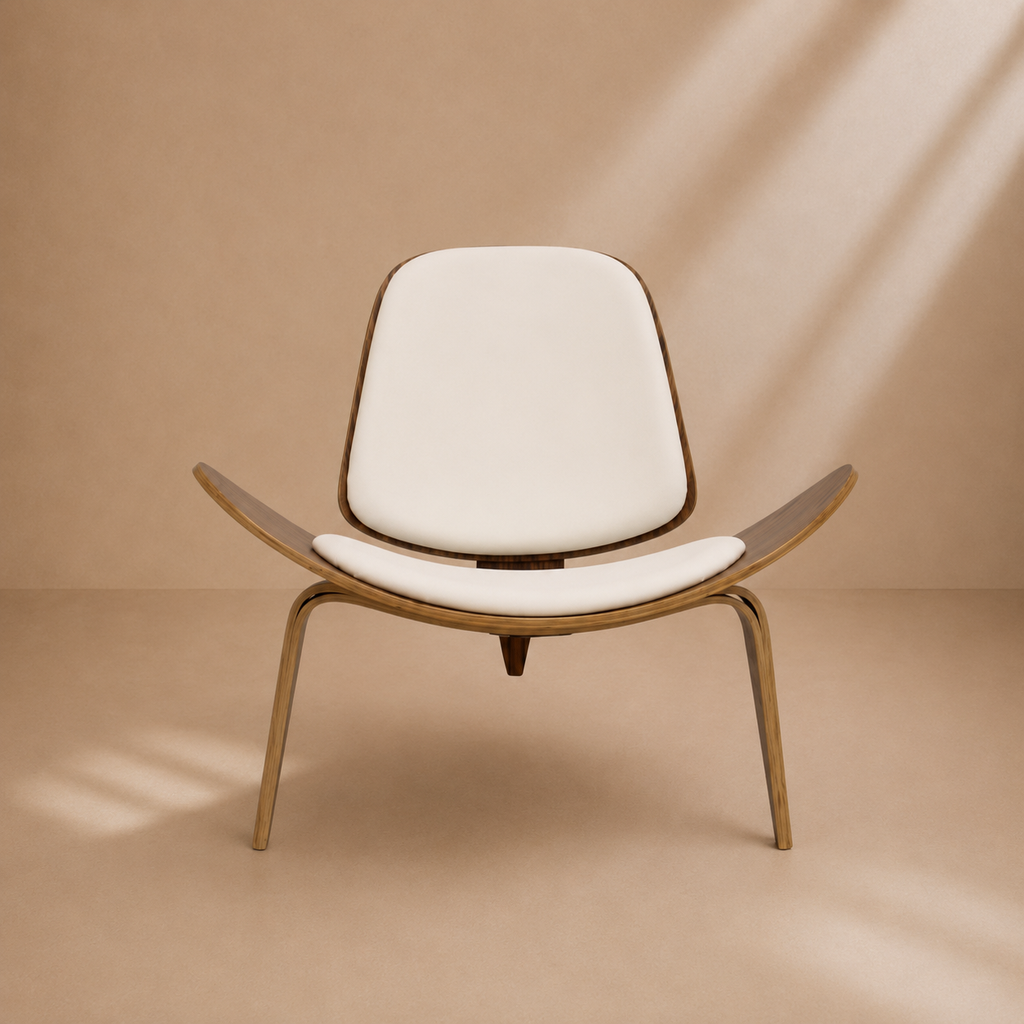 HITA - Fauteuil design en bois courbé et similicuir blanc