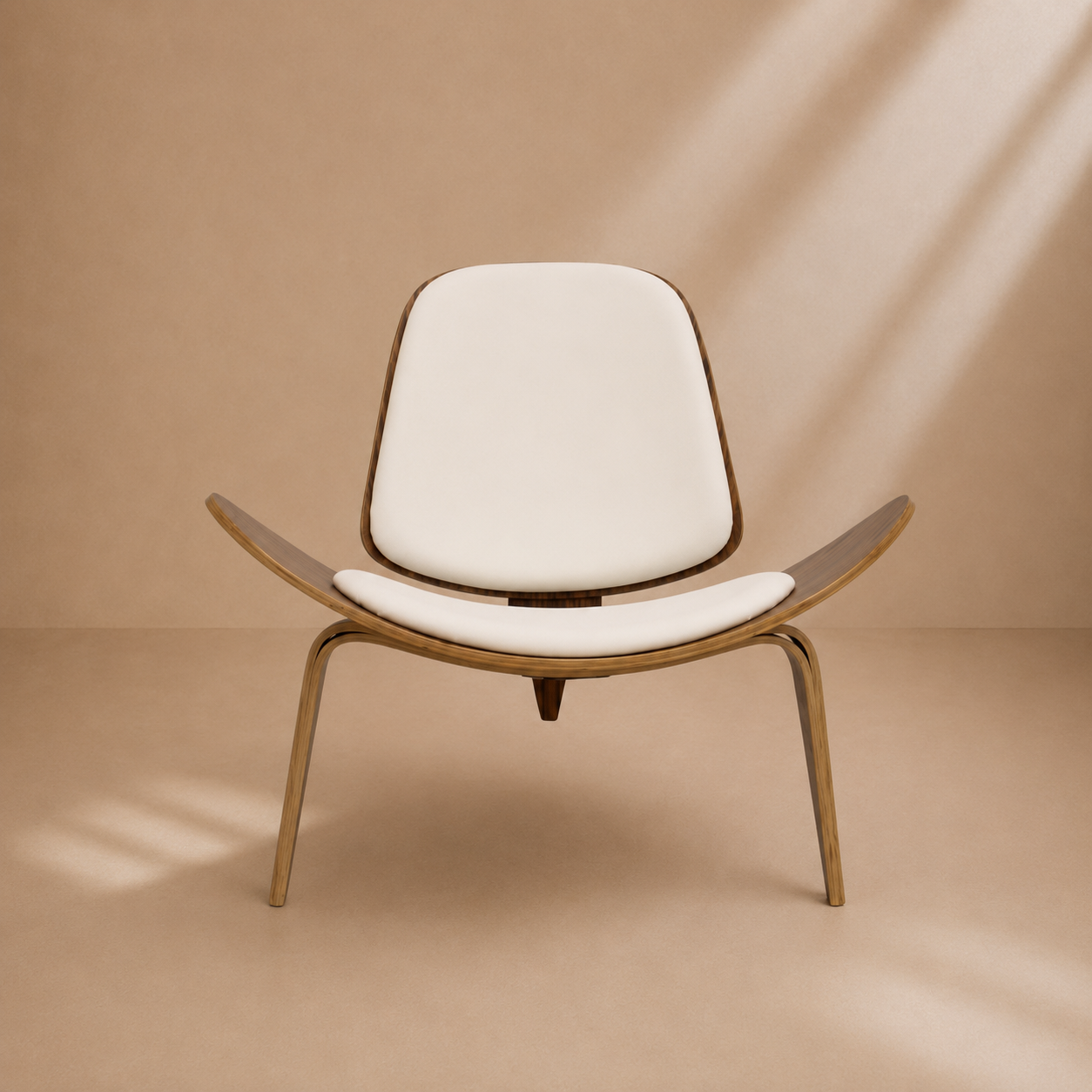 HITA - Fauteuil design en bois courbé et similicuir blanc