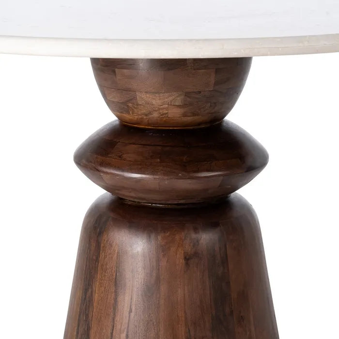 MENDAVIA - Mesa de comedor redonda de mármol y madera de mango de 120 cm