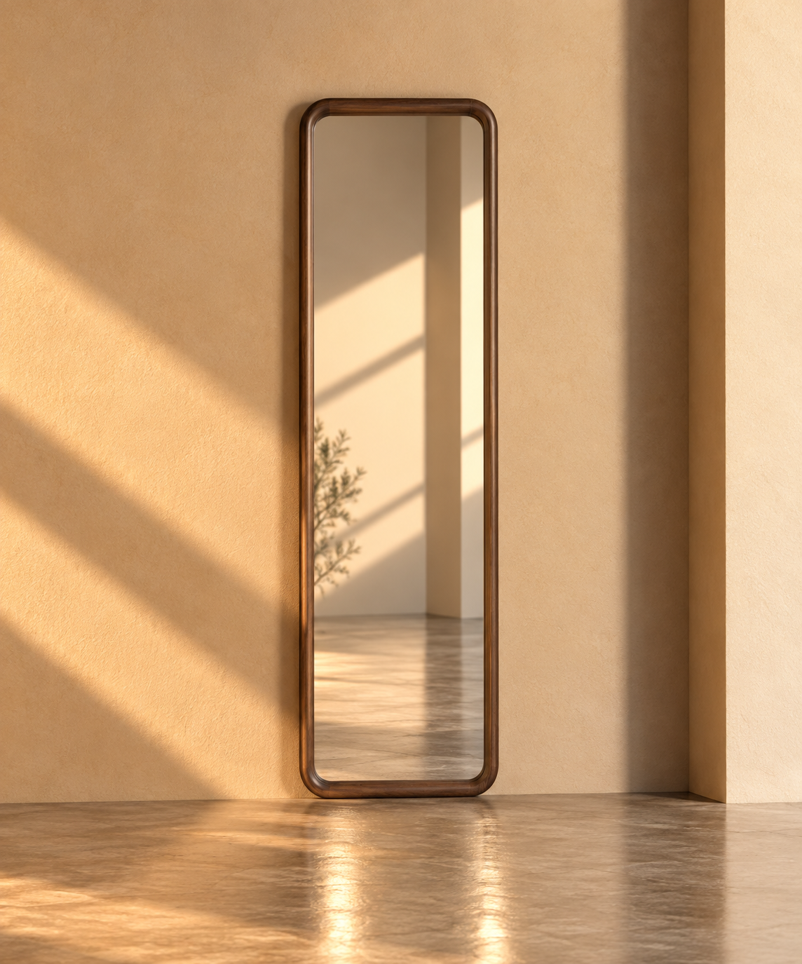 SEDANO - Espejo rectangular de madera con esquinas redondeadas y marco de nogal