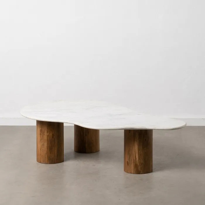 ARGES - Mesa de centro de mármol y madera natural 135 x 80 x 35 cm