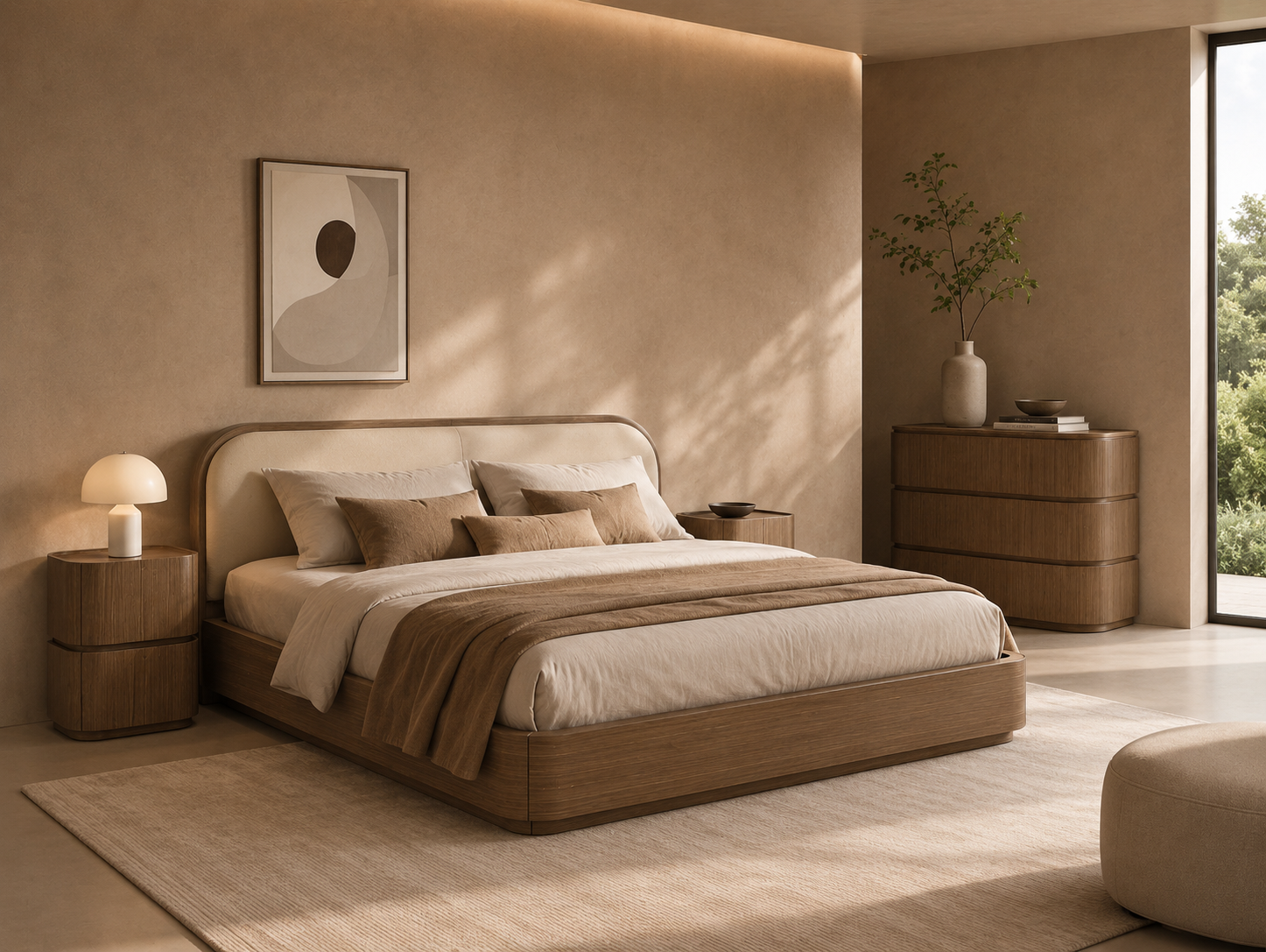 FRADES - Mueble auxiliar / mesita de noche ovalada de madera de nogal 50 × 40 × 55 cm