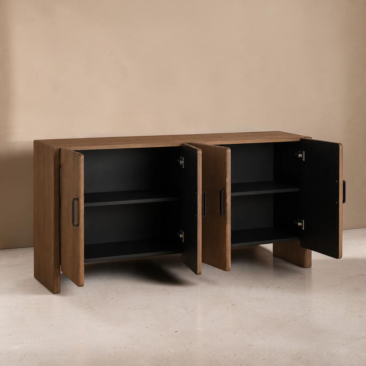 HEVINZ - Aparador de 160 cm em madeira de freixo castanho claro com design contemporâneo e grande capacidade de arrumação
