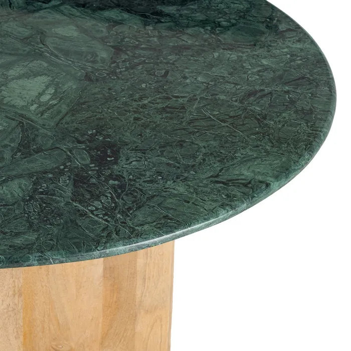 FALCES - Mesa de comedor natural verde madera mármol 115 x 115 x 76 cm