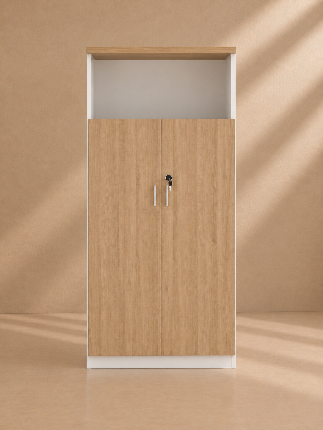 BROTO - Armario alto de oficina blanco y roble 160 cm – Almacenamiento profesional