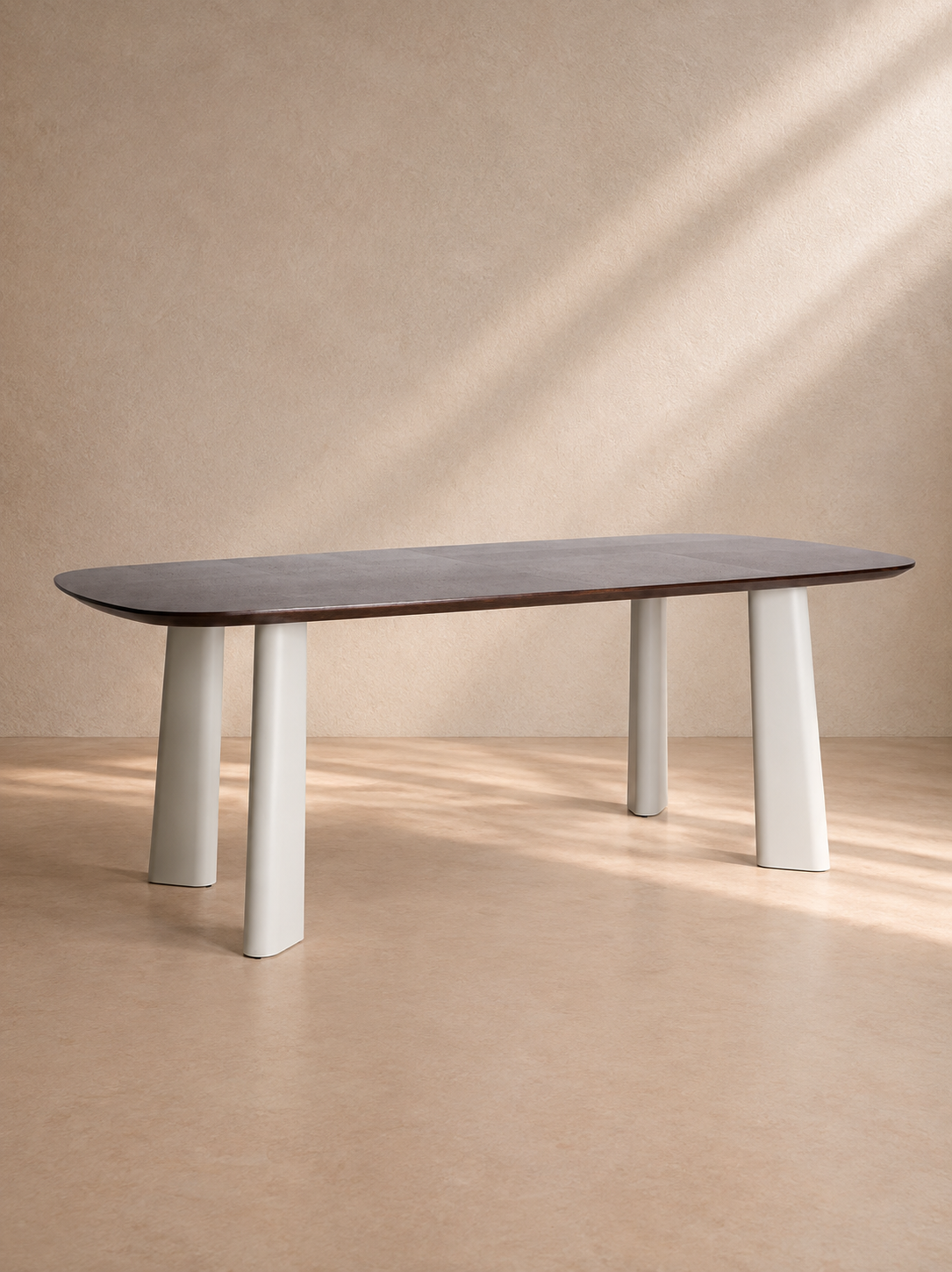 SOMAEN - Table à manger design en bois marron et pieds crème 215 cm