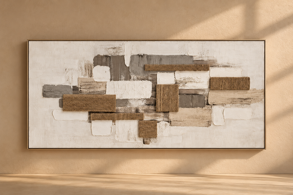 ARONA - Cuadro abstracto texturizado con cuerda y relieves 70x140 cm