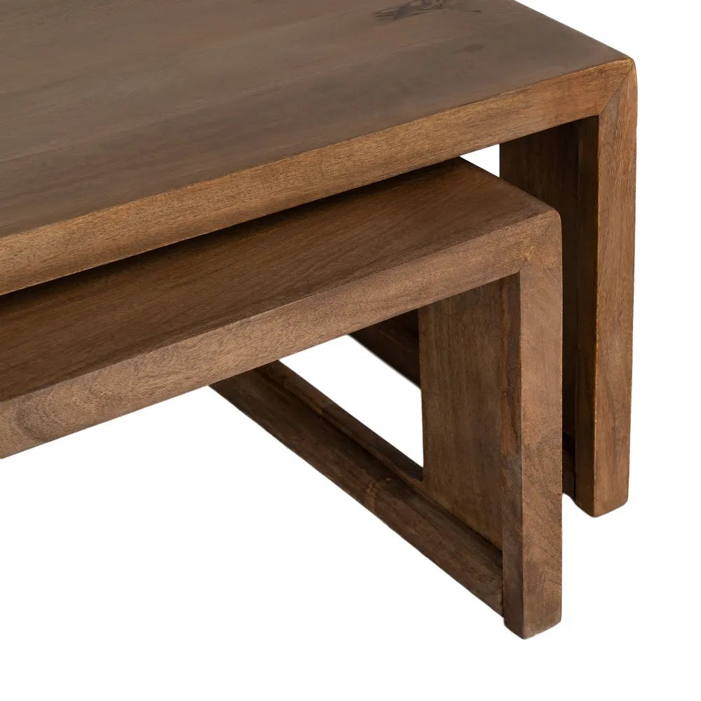 LUCERAM - Conjunto de 2 mesas de centro pequeñas de madera de mango 140 x 70 x 40,50 cm