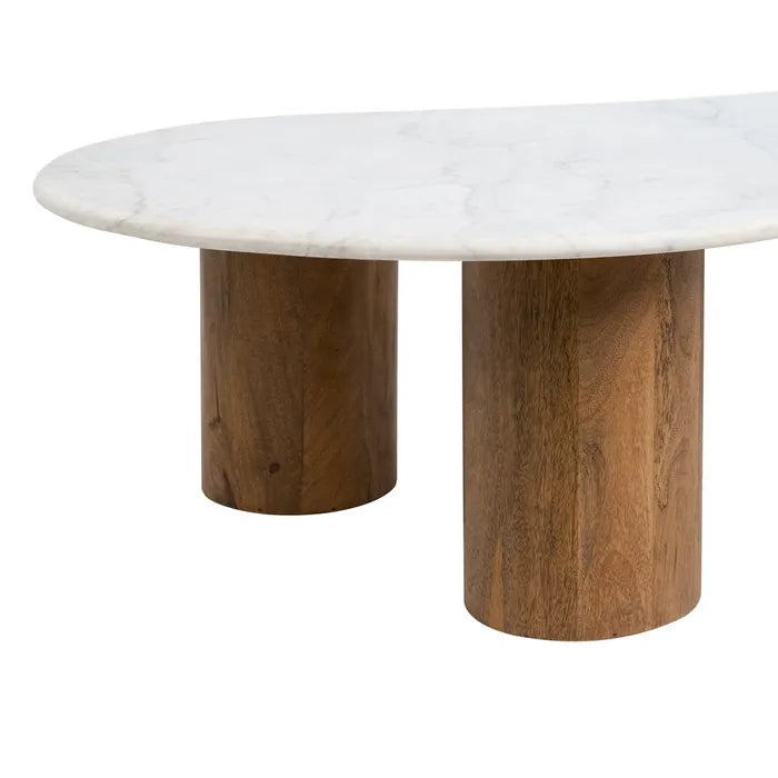 ARGES - Mesa de centro de mármol y madera natural 135 x 80 x 35 cm