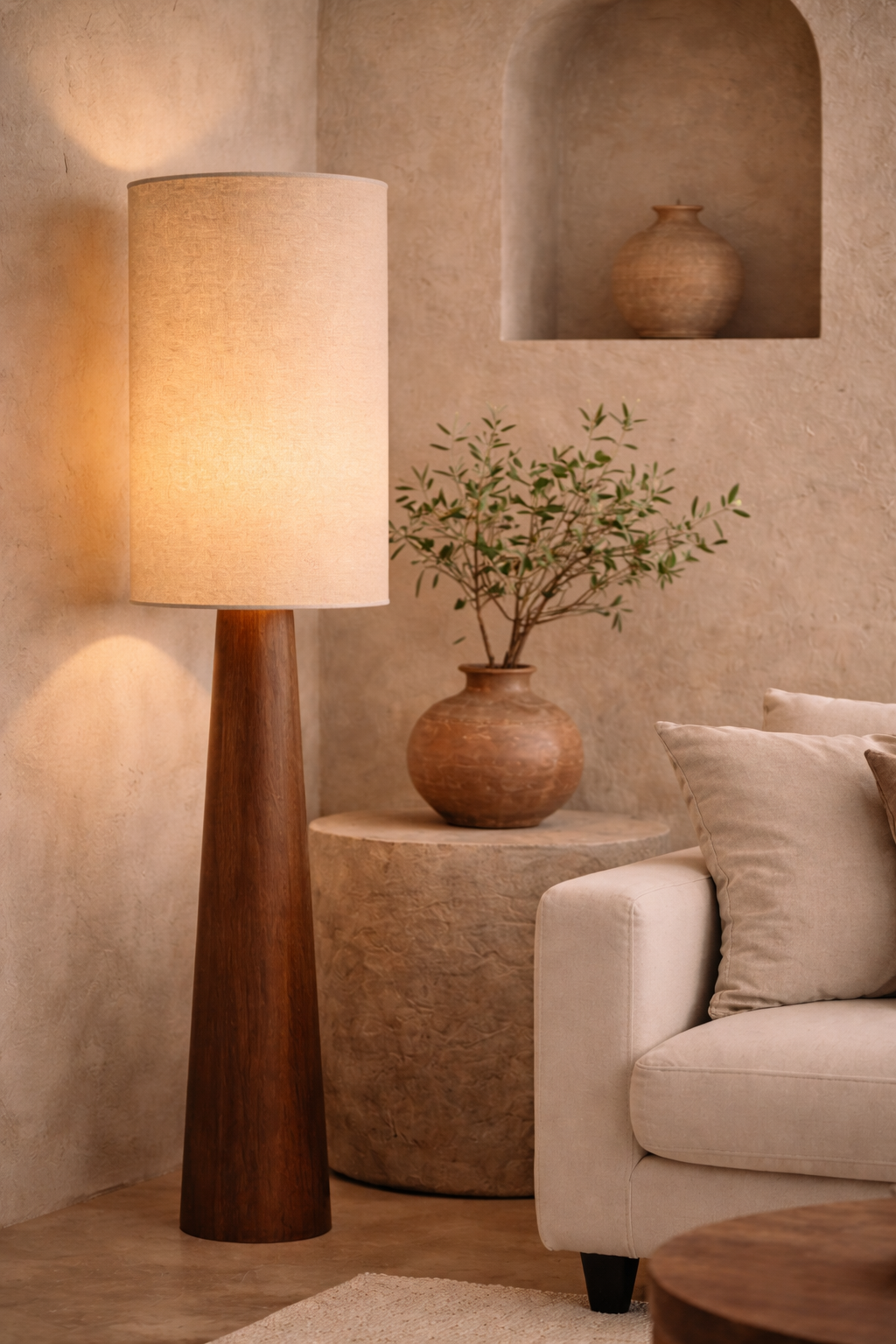 LUMA - Lampe de sol avec base en bois