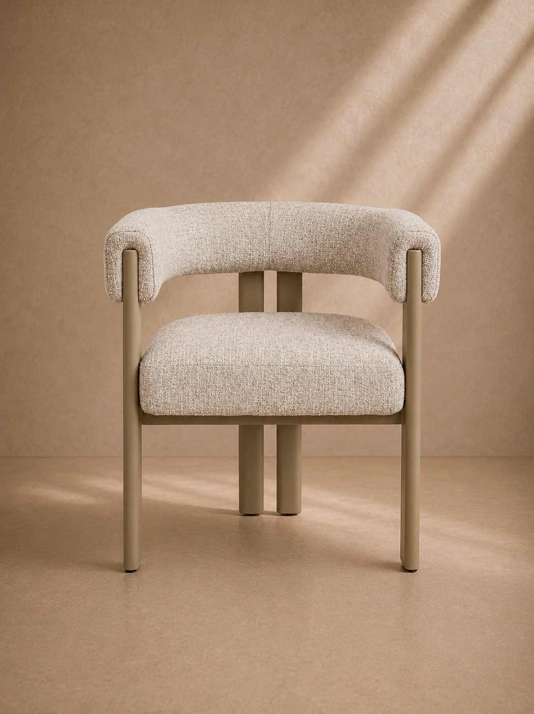 SALDA - Chaise de salle à manger design en tissu bouclé beige et structure métal taupe