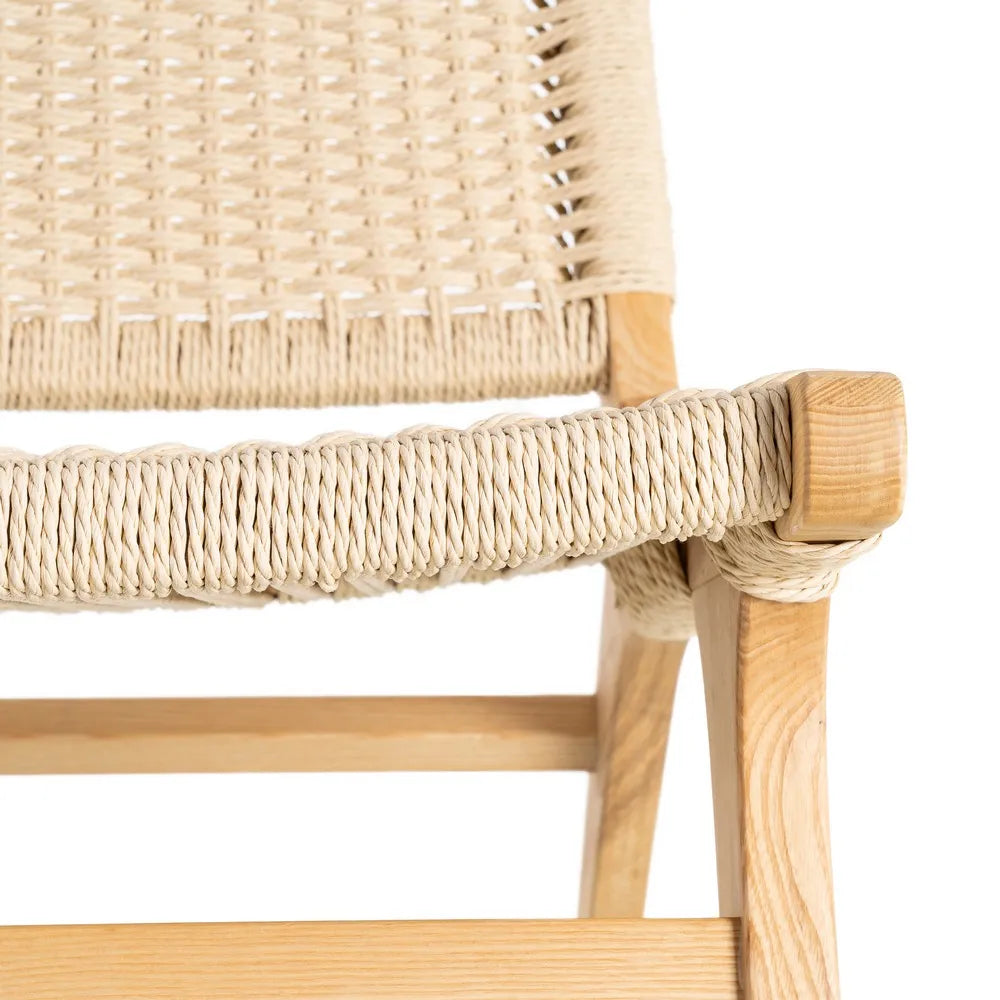 BRIONES - Silla relax de madera natural con asiento trenzado