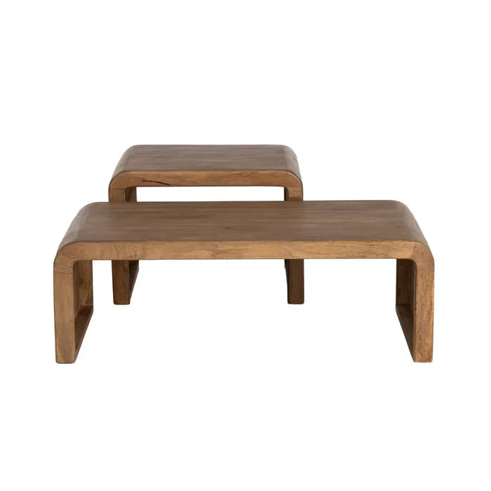 PEILLON - Juego de 2 mesas de centro pequeñas de madera de mango 120 x 55 x 40 cm