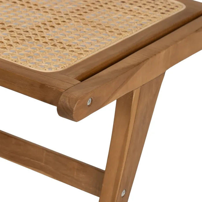 CASTELNOU - Sillón de madera natural con respaldo de ratán trenzado