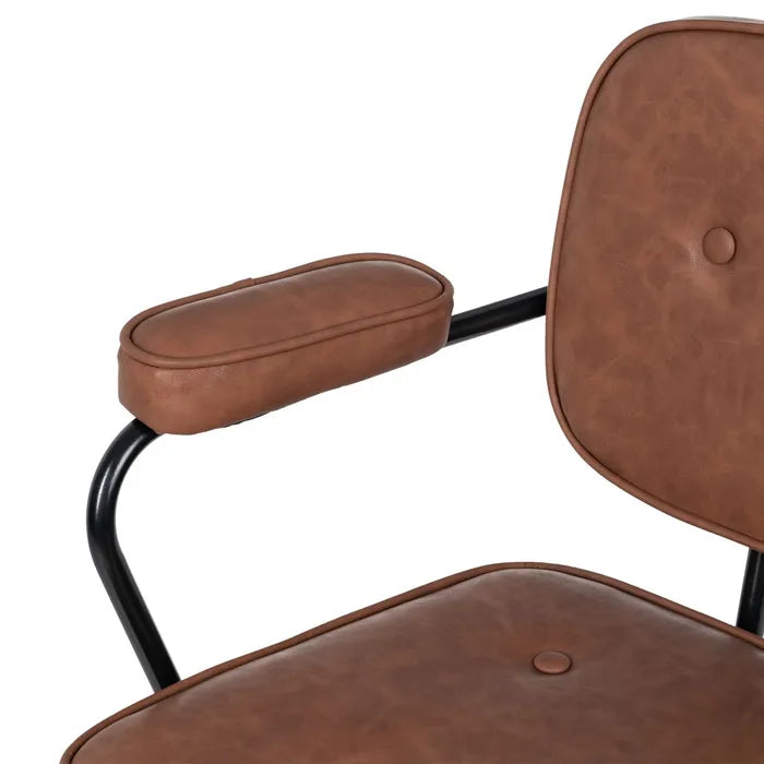 L'ESCALA - Silla de oficina con ruedas en piel sintética color camel y metal 56 × 56 × 92 cm