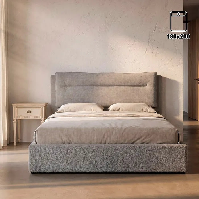 BOLEA - Cama tapizada gris para colchón de 180 cm