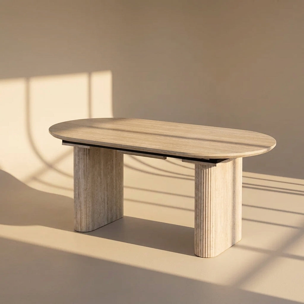 ALBESA - Mesa de jantar extensível efeito travertino 180/220 cm – Oval moderna