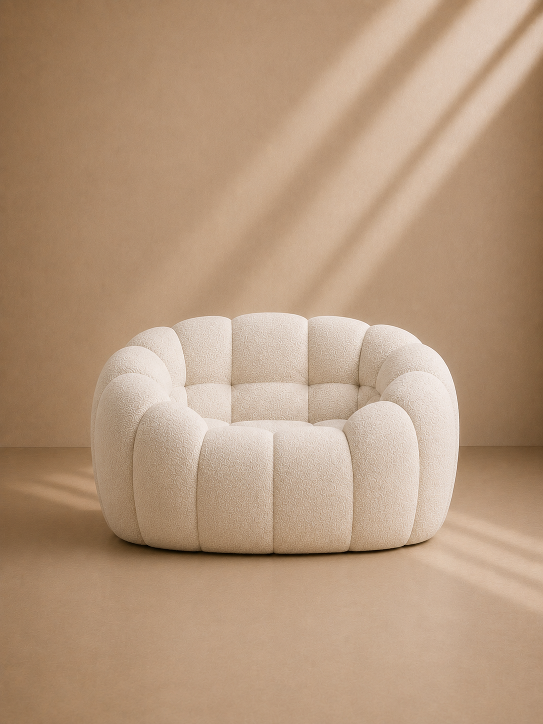 BALEA - Fauteuil design bouclé « Pumpkin » – 135 cm – Blanc
