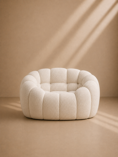 BALEA - Poltrona de design bouclé "Pumpkin" – 135 cm – Branco