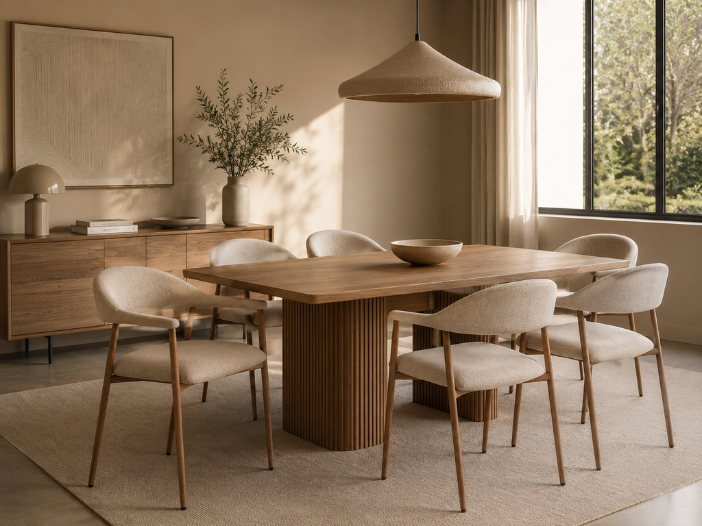 ERIAS - Chaise en tissu beige et métal imitation bois