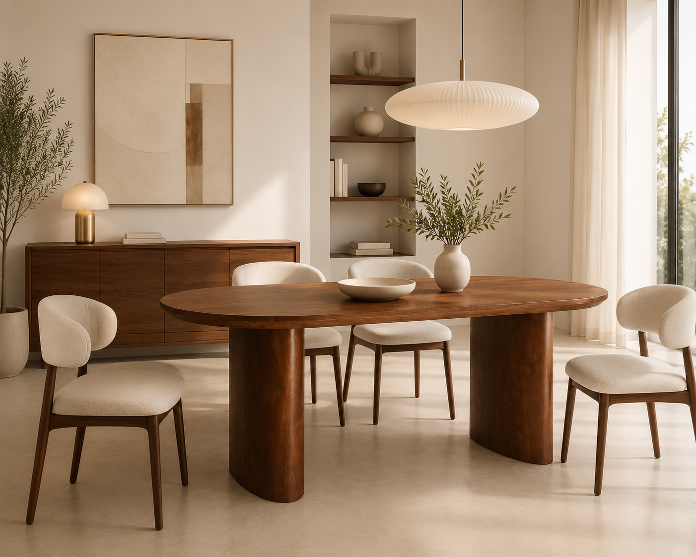 BARAS - Table à manger ovale en bois noyer – Élégance sculpturale pour 8 personnes