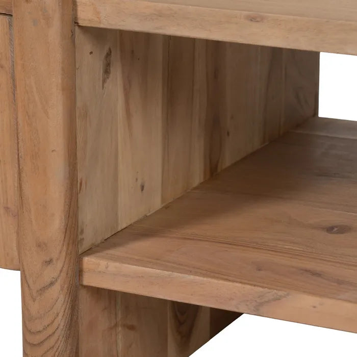 BERRE - Mesa de centro natural madera de acacia 120 x 50 x 40 cm