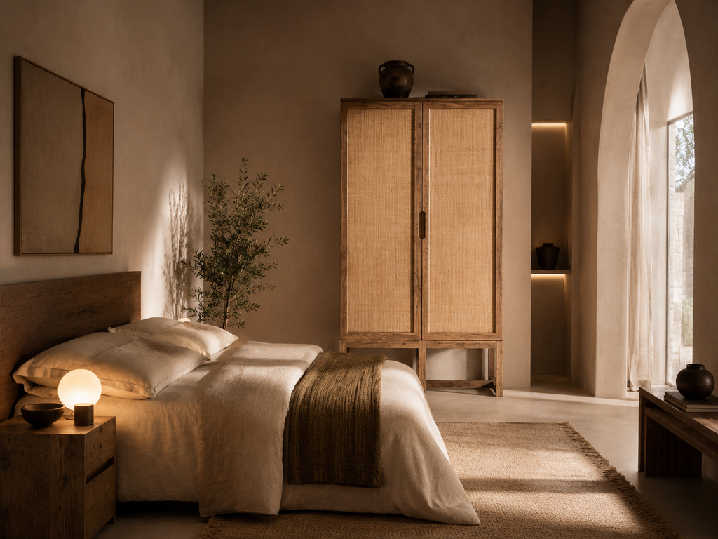 OLITE - Armario de madera de olmo marrón 171 cm – estilo natural y contemporáneo