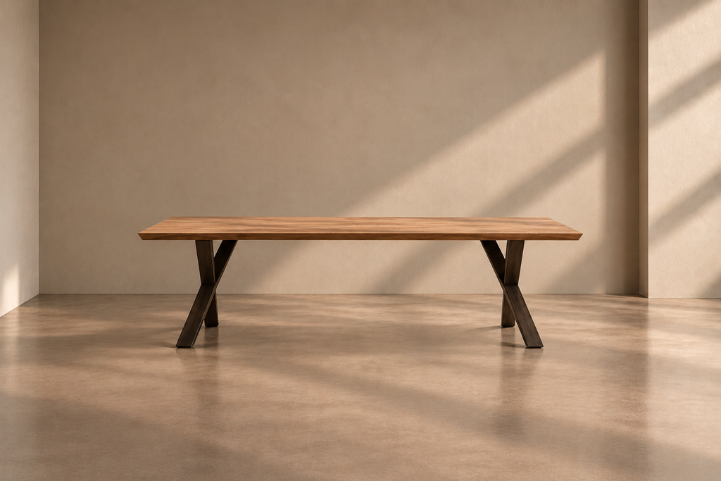CORDES - Mesa polivalente madera natural hierro salón 300 x 100 x 76 cm