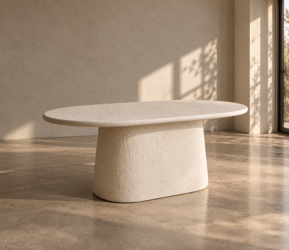 MONTGRI - Mesa de comedor de diseño ovalada en madera de mango blanquecina de 200 cm (8 personas)