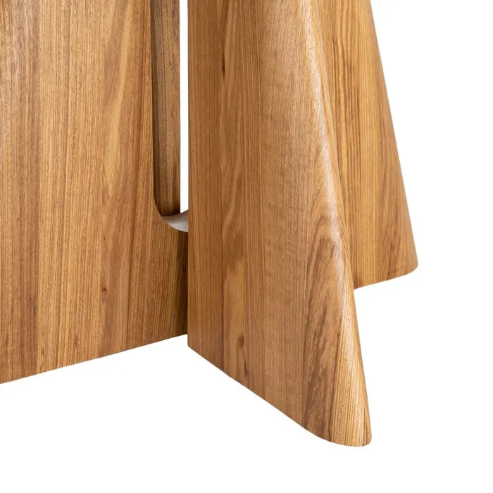 TIEDRA - Mesa de comedor redonda de cerámica blanca y madera natural 120 cm