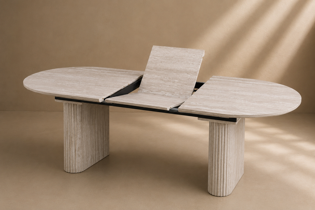 ALBESA - Table à manger extensible effet travertin 180/220 cm – Ovale moderne