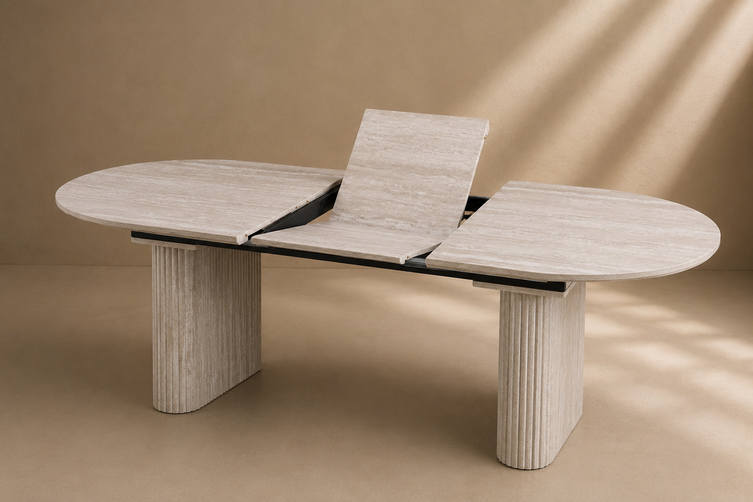 ALBESA - Table à manger extensible effet travertin 180/220 cm – Ovale moderne