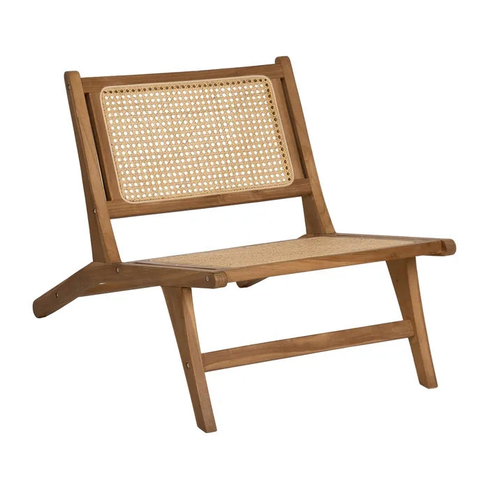 CASTELNOU - Sillón de madera natural con respaldo de ratán trenzado
