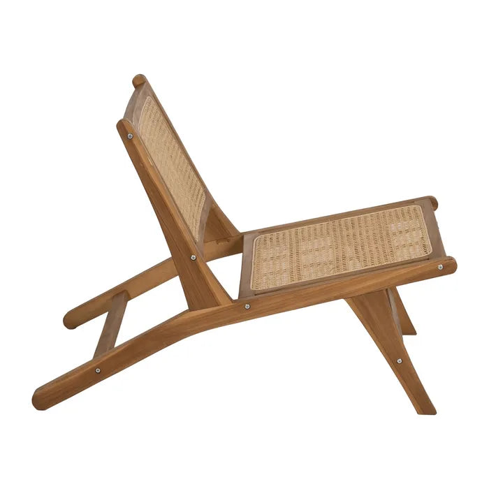 CASTELNOU - Sillón de madera natural con respaldo de ratán trenzado