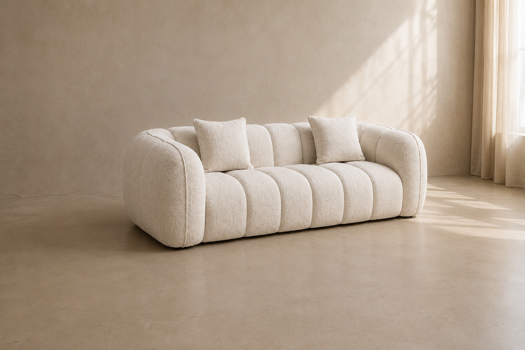 YEBES - Sofá de 3 plazas de borreguito beige – Diseño contemporáneo y confort envolvente