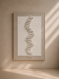 COLLIAS - Cadre mural abstrait en relief 90x140 cm – Art textile en cordon blanc