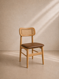 ROLIS - Chaise de salle à manger en bois de hêtre et cannage avec assise marron