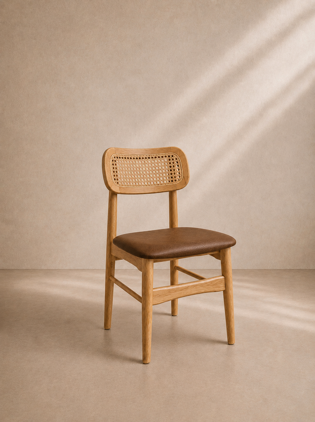 ROLIS - Chaise de salle à manger en bois de hêtre et cannage avec assise marron