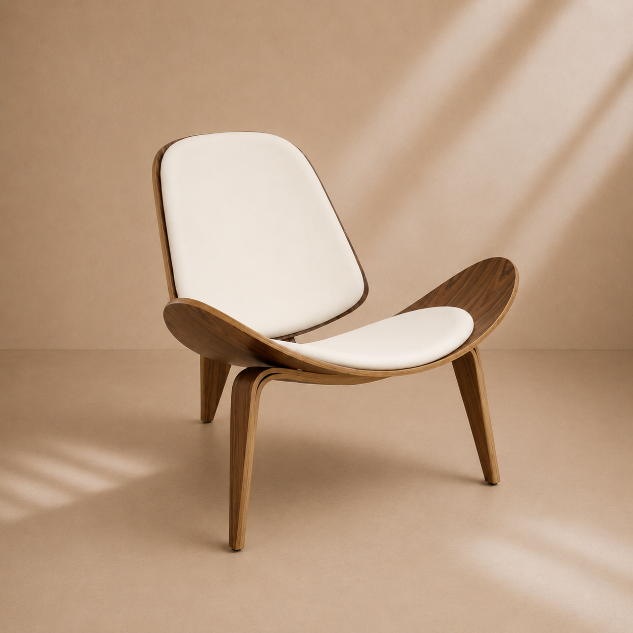 HITA - Fauteuil design en bois courbé et similicuir blanc