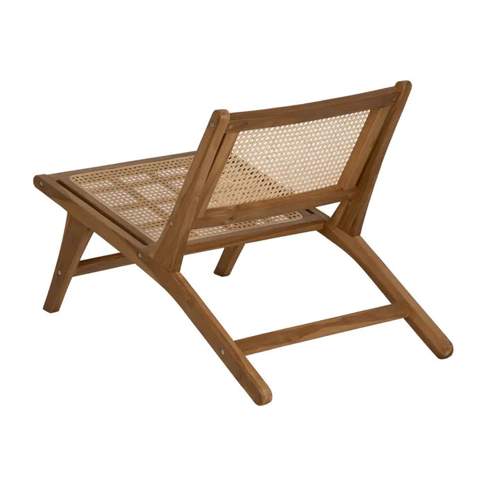 CASTELNOU - Sillón de madera natural con respaldo de ratán trenzado