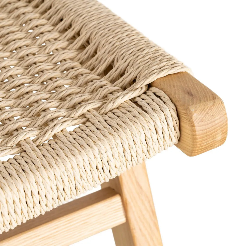 BRIONES - Silla relax de madera natural con asiento trenzado