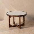 VILA - Table basse marbre/bois salon 60 x 60 x 40 cm