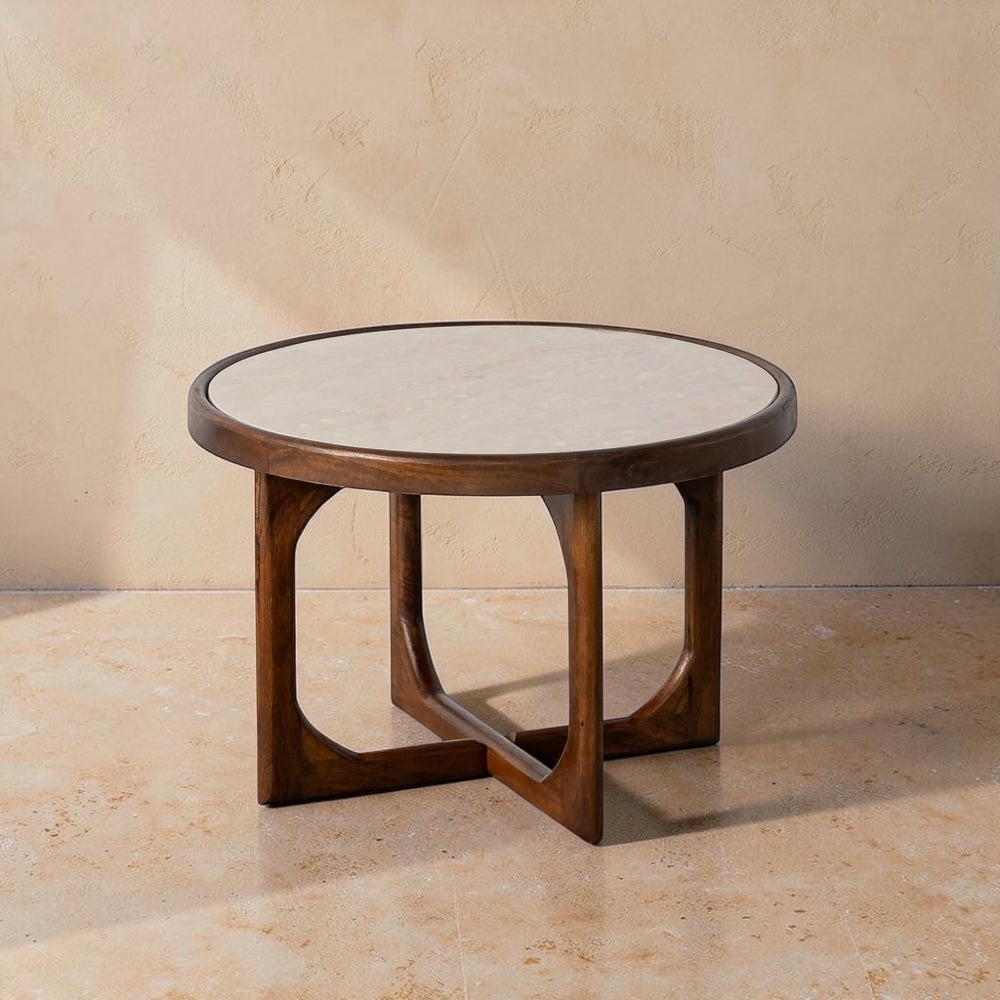 VILA - Mesa de centro de mármol/madera para salón 60 x 60 x 40 cm