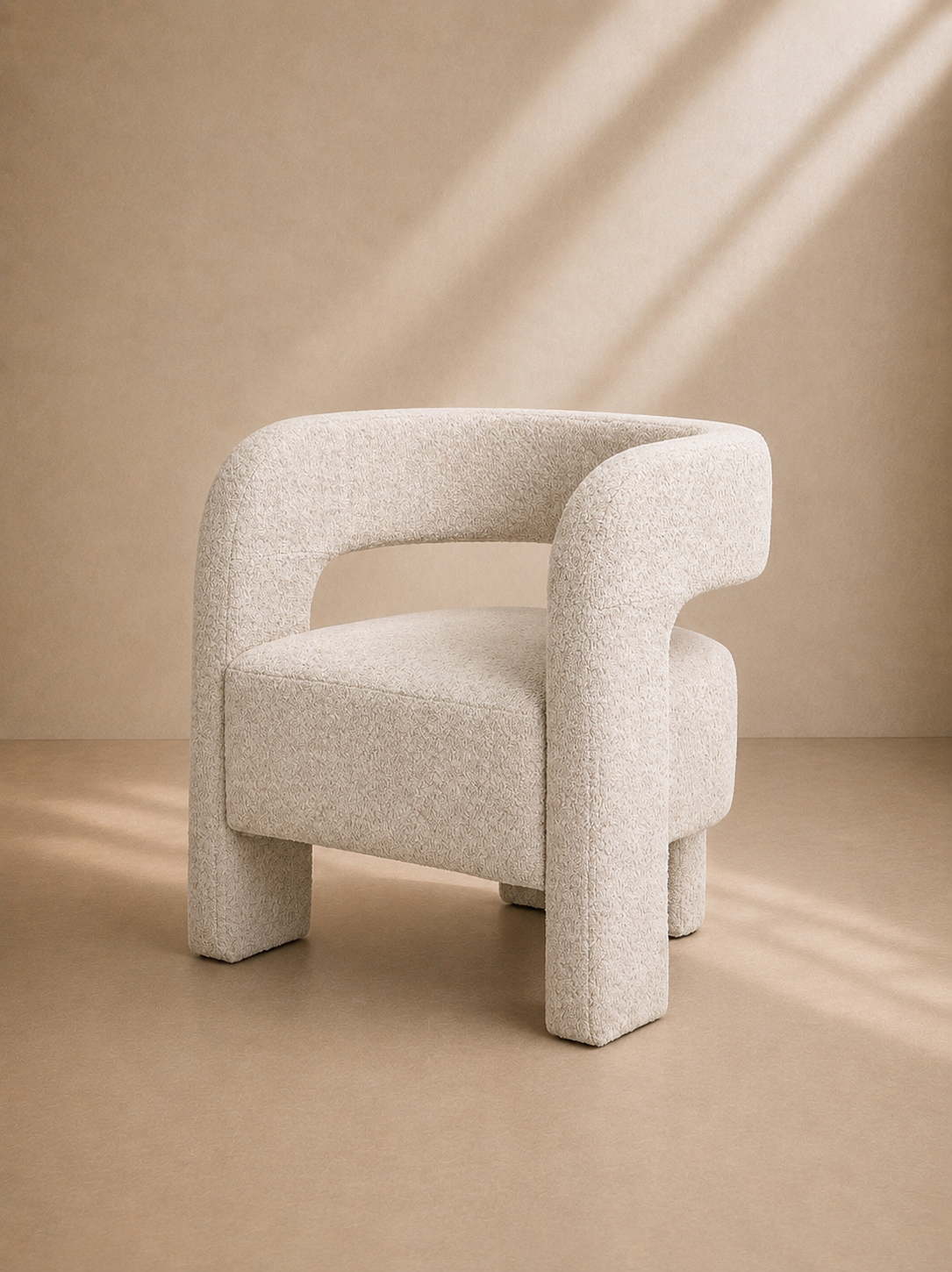 VANNO - Fauteuil bouclé beige au design contemporain minimaliste pour salon, hôtel & restaurant